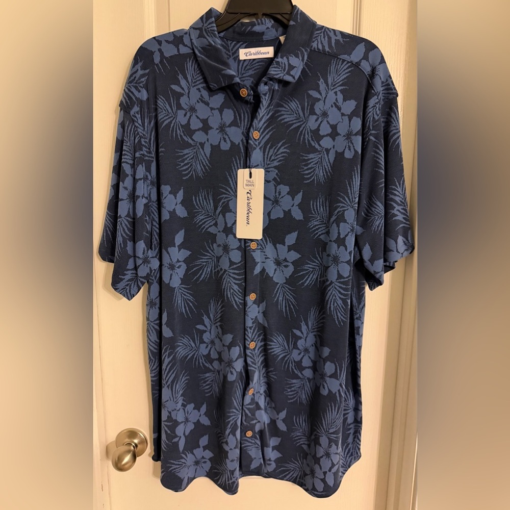 Caribbean Blue Floral Men's Shirt size-XLT